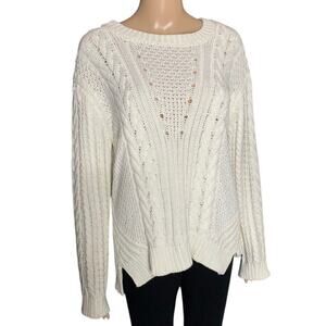 Tea & Cup Sweater Women's Size M/L Cable Knit Y2K Casual Long Sleeves Pullover
